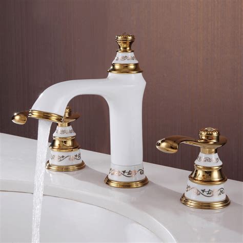 Free Shipping White And Gold 8 Widespread Lavatory Bathroom Sink Faucet