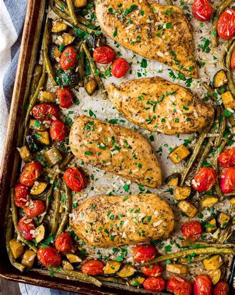 Baked chicken breast recipes for dinner. Sheet Pan Italian Chicken with Tomatoes and Vegetables