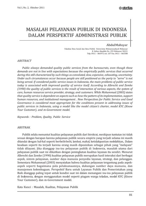 PDF Masalah Pelayanan Publik Di Indonesia Dalam Perspektif Administrasi Publik