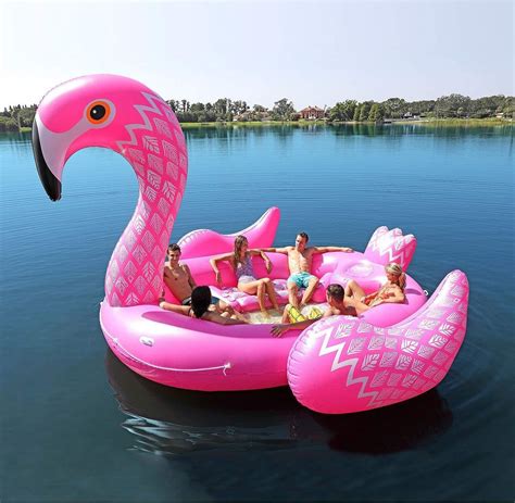 Alxdr Île Flottante Gonflable Géante De Flamingo Pour 6 7 Personnes