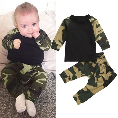 2017 Autumn Cute Camouflage Newborn Baby Boy Clothes Long