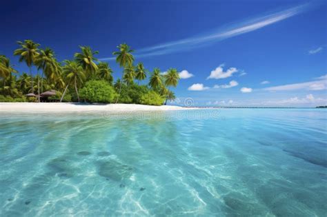 idyllic tropical beach with green palm trees colorful landscape golden sand and blue water