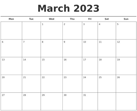 March 2023 Free Calendar Template