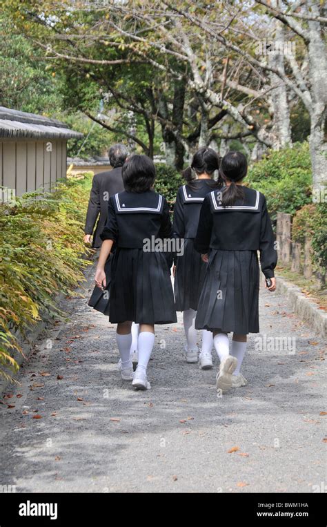 School Girls In Uniform Kyoto Japan Stock Photo Alamy