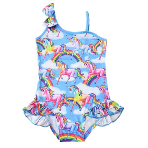 One Pieces Unicorn Swimsuit Toddler Girls Rainbow Horse Bikini Children