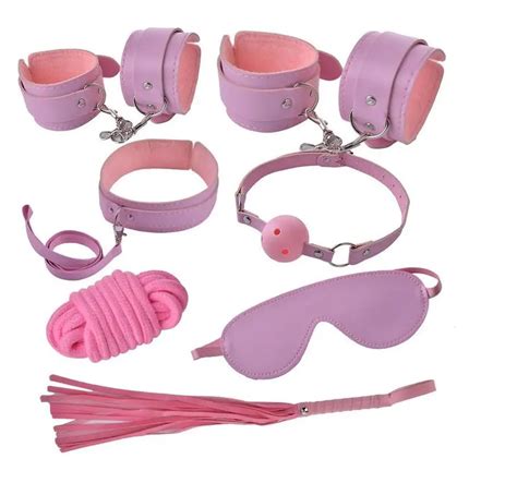 7pcs Set Sadomasochism Bondage Restraint Plush Handcuffs Ankle Collar Whip Sexy Bondage