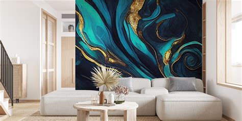 Teal Gold Luxury Marble Design Wallpaper Happywall