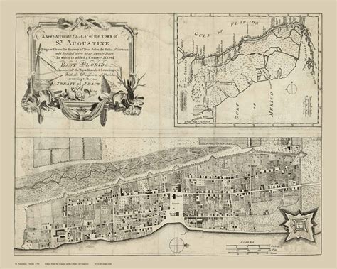 St Augustine 1764 Old Map Reprint Florida Cities Old