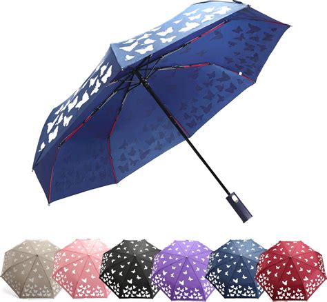 Travel Umbrella Auto Color Changing Butterfly Print Umbrella Multi