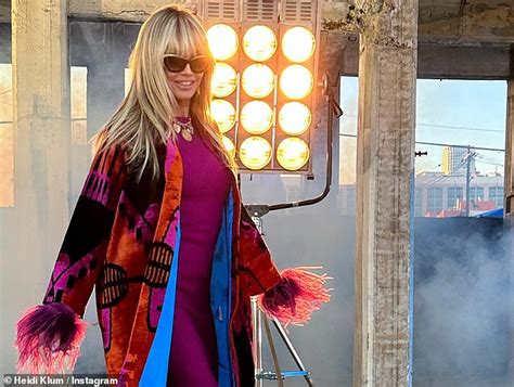 heidi klum flaunts her sense of style in a colorful coat on the set of germany s next top model