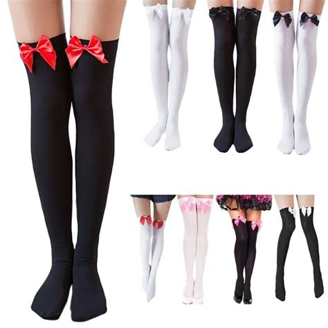 new fashion sexy women girl nylon high stockings stretchy over the knee tights with bows thigh