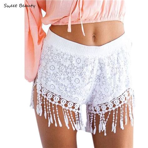 Elegant Summer Style White Vintage Lace Mid Waist Women S Beach Shorts
