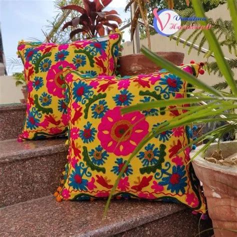 vandana handicraft cotton suzani embroidered cushion covers for home size 16 x 16 inch rs