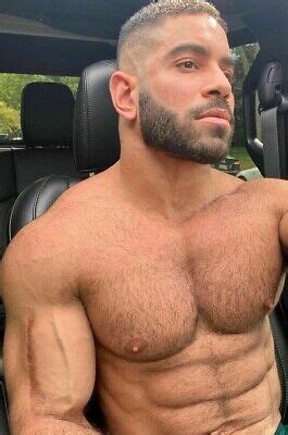 Shirtless Male Muscular Gym Jock Hunk Hairy Chest Beard Beefcake Photo X B Eur