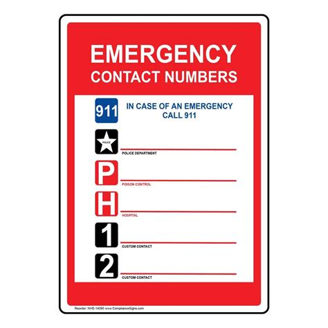 Buy ComplianceSigns Com Emergency Contact Numbers Sign X Inch
