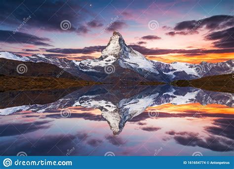 Matterhorn Peak Reflected In Stellisee Lake In Zermatt Switzerland