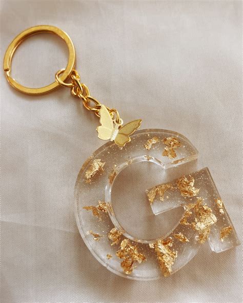 Resin Letter Keychain With Shiny Foil Flakes Clear Initial Etsy