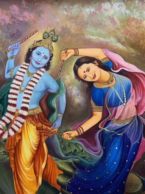 Original Radha Krishna Raas Leela Painting On Cotton Canvas In Acrylic