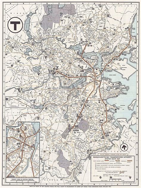 Amazon Com Historic Pictoric Map Greater Boston Transit Maps Boston MBTA System Route Map