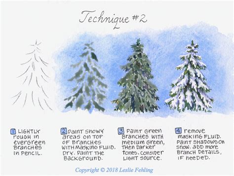 Everyday Artist How To Paint A Snow Covered Evergreen Tree Technique 2
