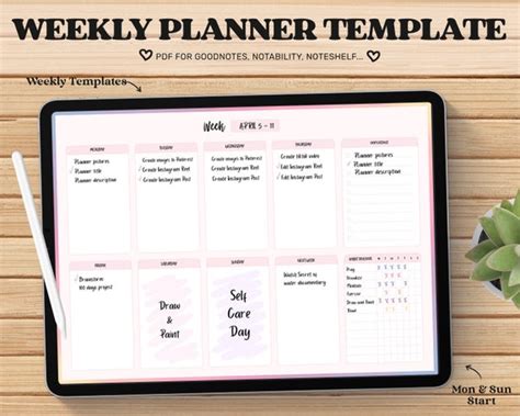 Weekly Planner Goodnotes Template Undated Digital Planner Etsy