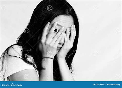 Young Woman Covering Her Face Stock Photo Image Of Messy Mouth 35315716