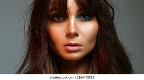 Beautiful Hairy Woman Colorful Makeup Amazing Stock Photo