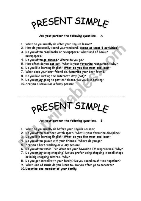 Present Simple Speaking Cards Esl Worksheet By Jhyland Vrogue