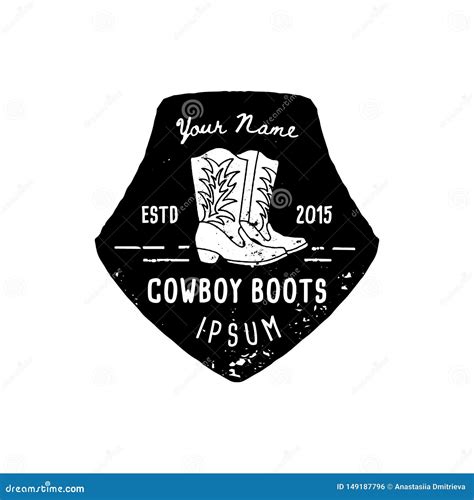 Western Logo Cowboy Boots Hand Draw Grunge Style Wild West Symbol Sing