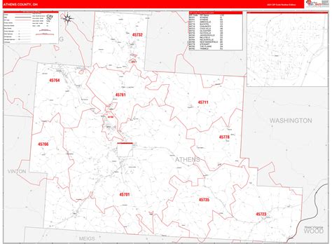Athens County Oh Zip Code Wall Map Red Line Style By Marketmaps