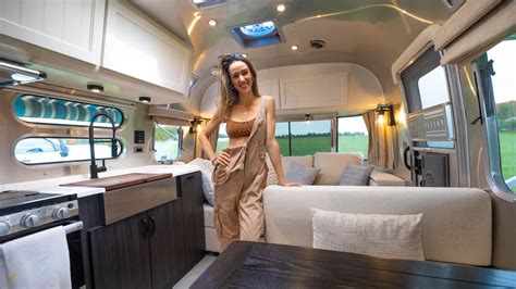 Our Beautiful Airstream Tour Full Time Rv Living In Pottery Barn Travel Trailer Youtube