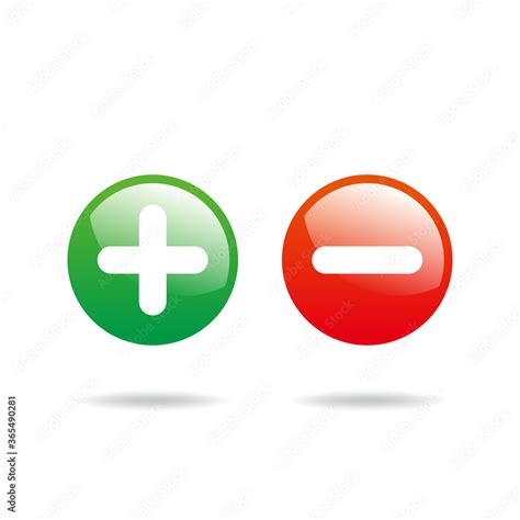 Positive And Negative Glossy Icon With Green And Red Color Positive