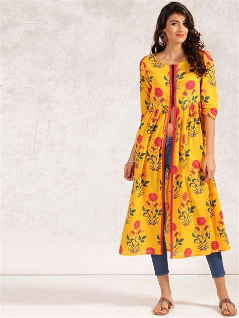 Hi friends, welcome to my channel in this video i'll show you umbrella cut kurti in easy way if you like the video then press the. Anouk Women Yellow Printed A-Line Kurta | A line kurta ...