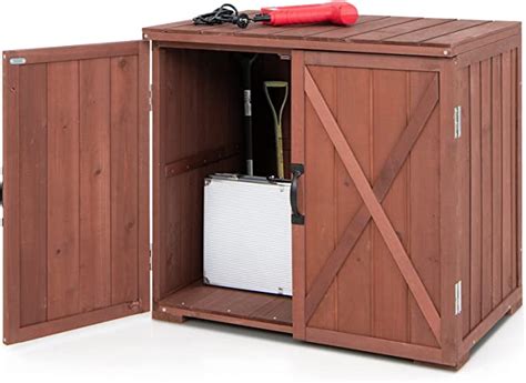 Goplus Outdoor Storage Cabinet Wood Garden Tool Shed With Doors For