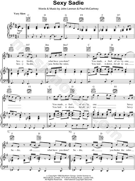 The Beatles Sexy Sadie Sheet Music In G Major Download And Print