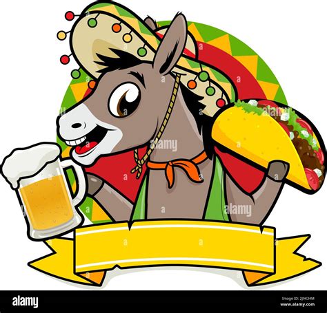 Mexican Donkey Serving Tacos And Beer Vector Illustration Stock Vector