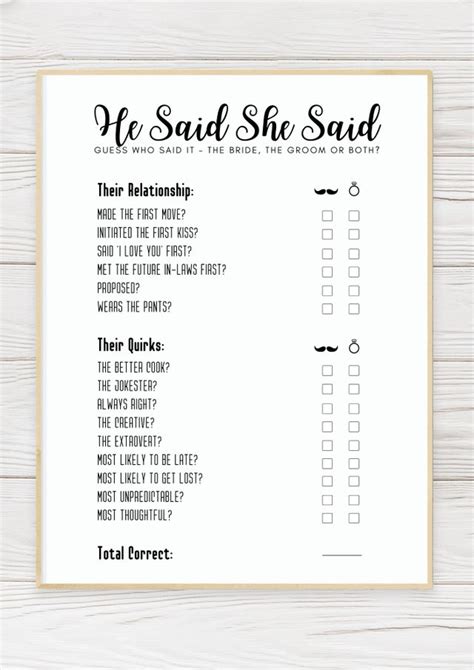 Fun And Interactive Printable He Said She Said Game