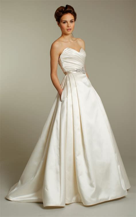 classic ivory silk a line wedding dress with embellished sash and sweetheart neckline