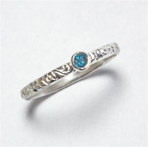 Sterling Silver Blue Diamond Ring Etsy