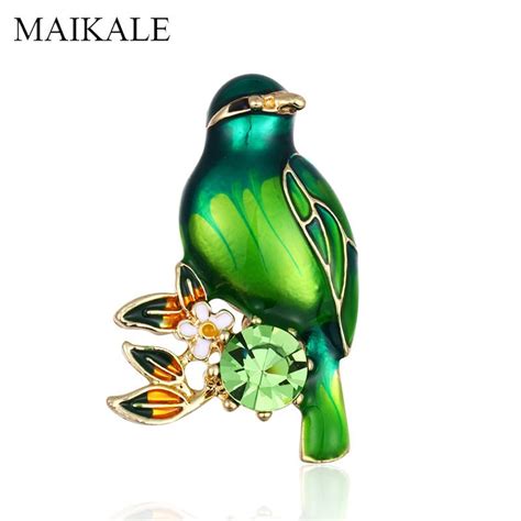 Maikale Colored Enamel Bird Brooch Pins Crystal Flowers Animal Brooches