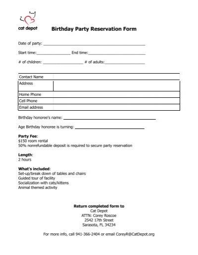 Birthday Party Reservation Form