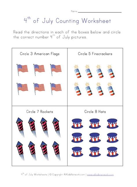 4th Of July Printable Worksheets Coloring Pages