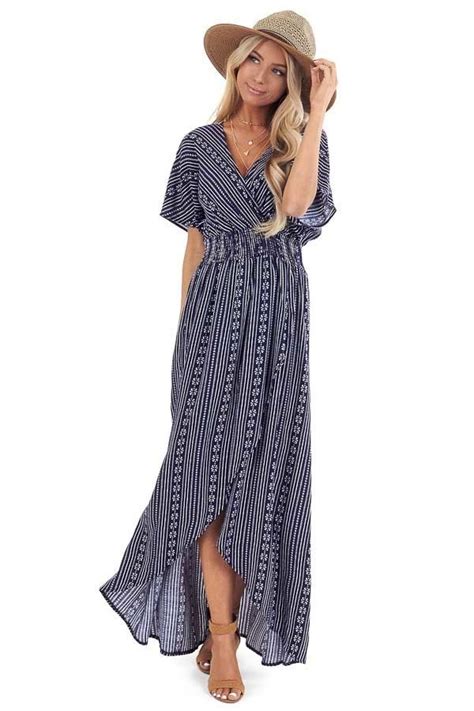 Midnight Blue Printed Maxi Dress With High Low Tulip Hemline Front