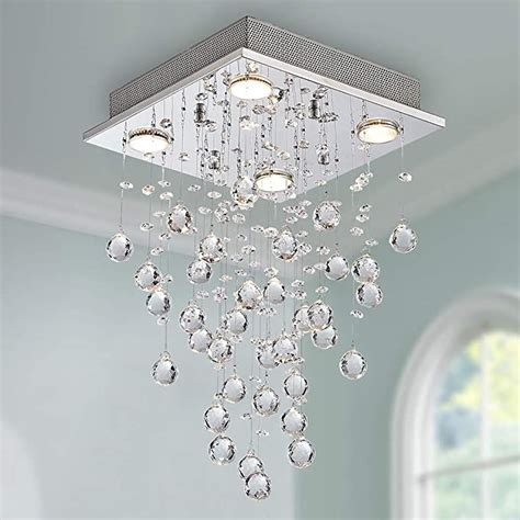 Bestier Modern Crystal Raindrop Chandelier Lighting Flush Mount Led