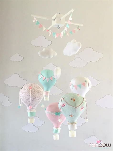 Ceiling balloon and transparent png images free download. Pink and Mint Hot Air Balloon Baby Mobile, hot air balloon ...