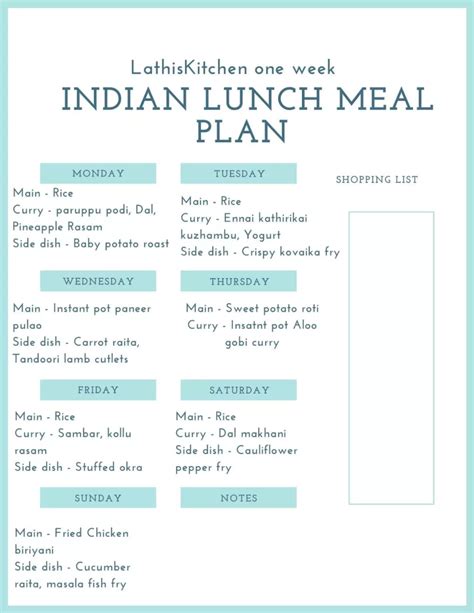 Indian Lunch Menu Weekly Lunch Meal Plan Meal Planning Lunch Menu