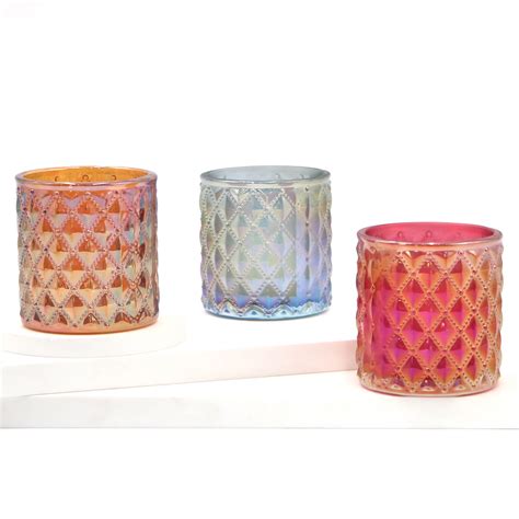 Wholesale Iridescent Luxury Glass Candle Jar For Candle Making High Quality Glass Candle Jar