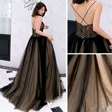 Sexy Black Prom Dresses 2019 A Line Princess Spaghetti Straps