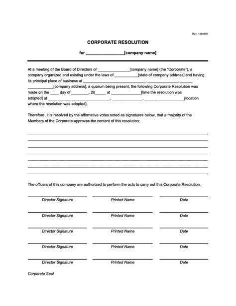Free Corporate Resolution Template Pdf And Word