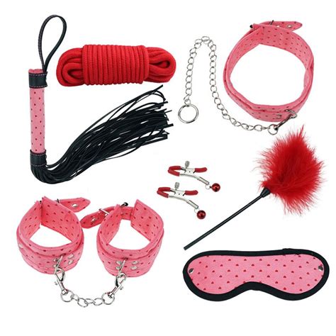 7pcs bdsm bondage restraint kit sex whip handcuffs whip flirting sm slave bondage fetish adult